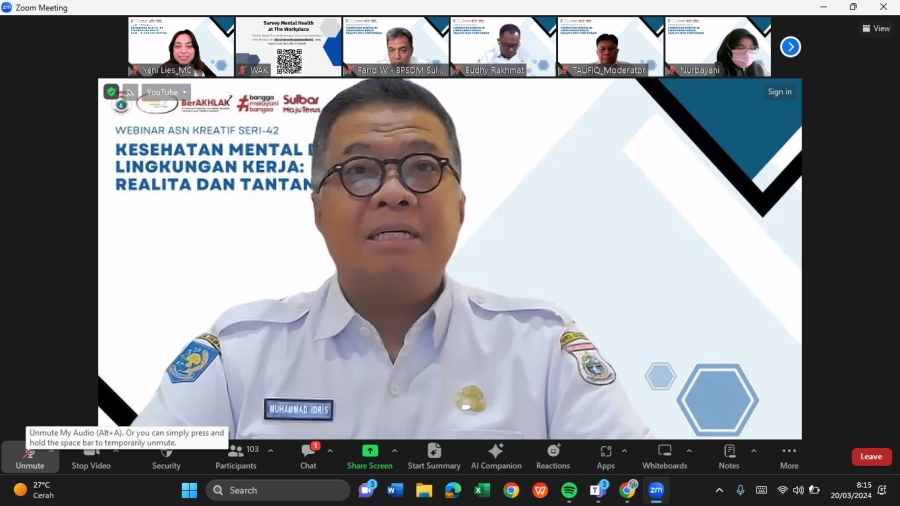 Keynote Speaker Webinar BPSDM Sulbar, Sekprov Harap SDM Berkelas Dari Berbagai Aspek