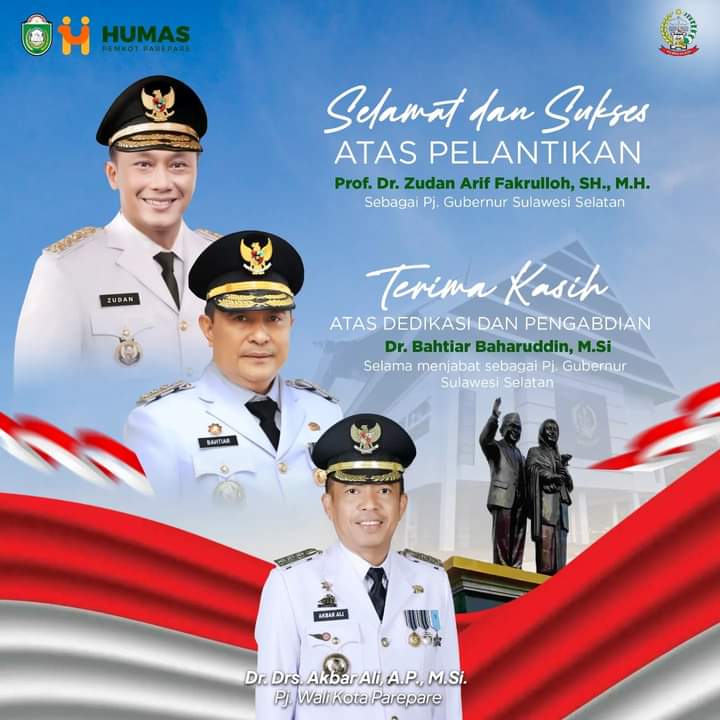 Pj Wali Kota Parepare Ucapkan Selamat Pelantikan Pj Gubernur Zudan, dan Terima Kasih Pengabdian Bahtiar Baharuddin