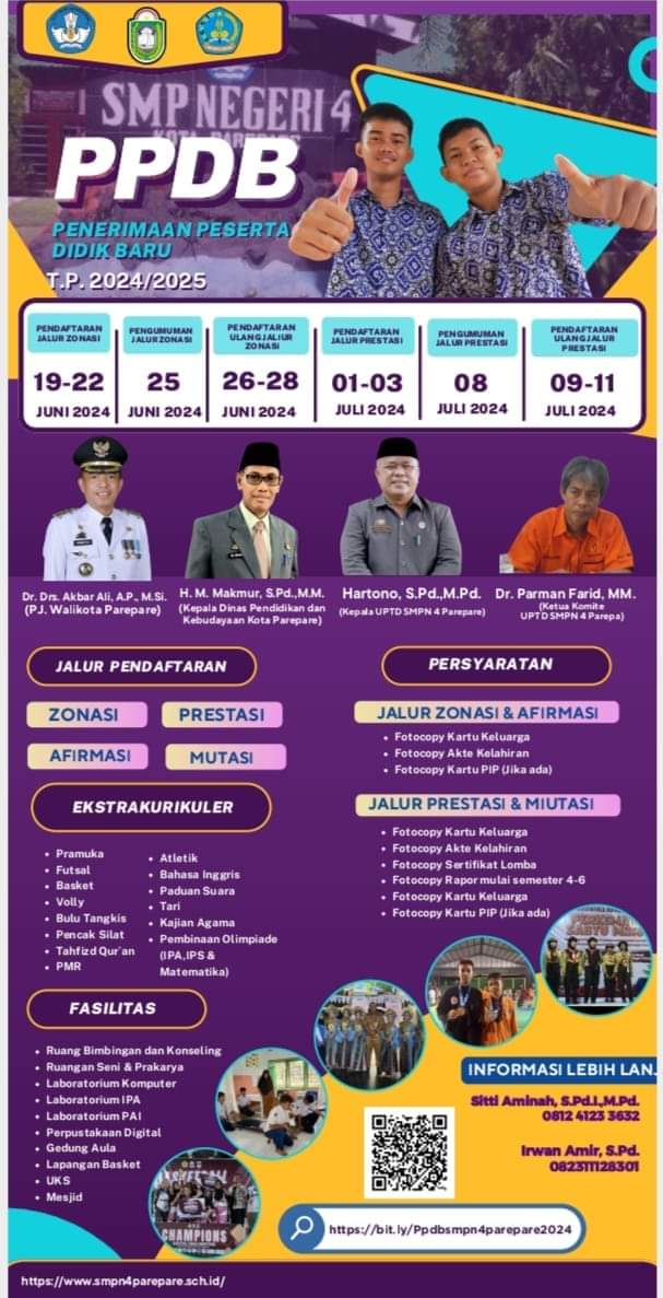 Buka 4 Jalur Pendaftaran, SMPN 4 Parepare Buka Jalur Zonasi 19 Juni, Prestasi 1 Juli