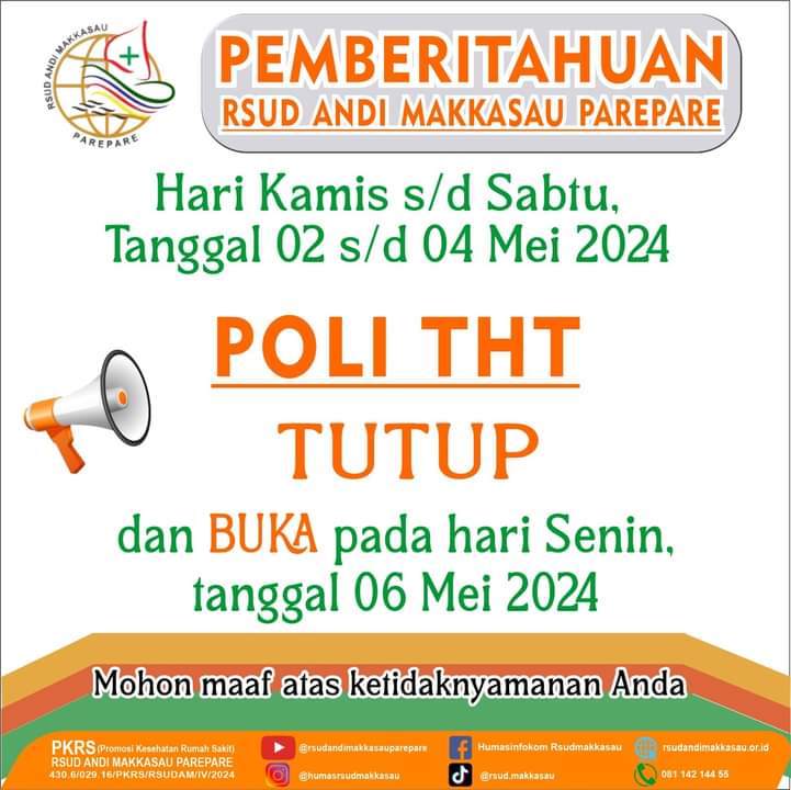 RSUD Andi Makkasau Umumkan Poli THT Kembali Buka Melayani pada 6 Mei