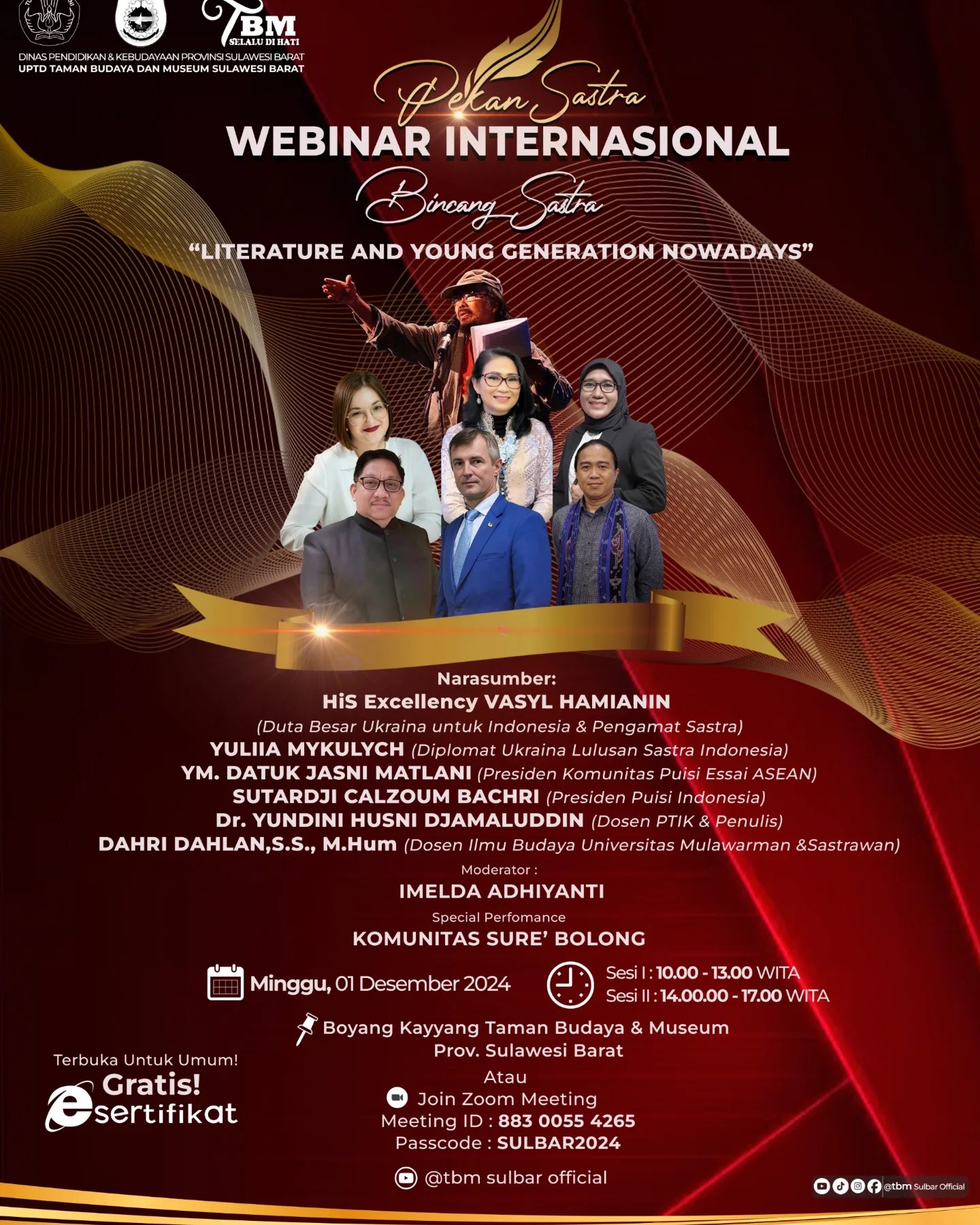 UPTD Taman Budaya dan Museum Disdikbud Sulbar akan Menggelar Webinar Internasional Bincang Sastra