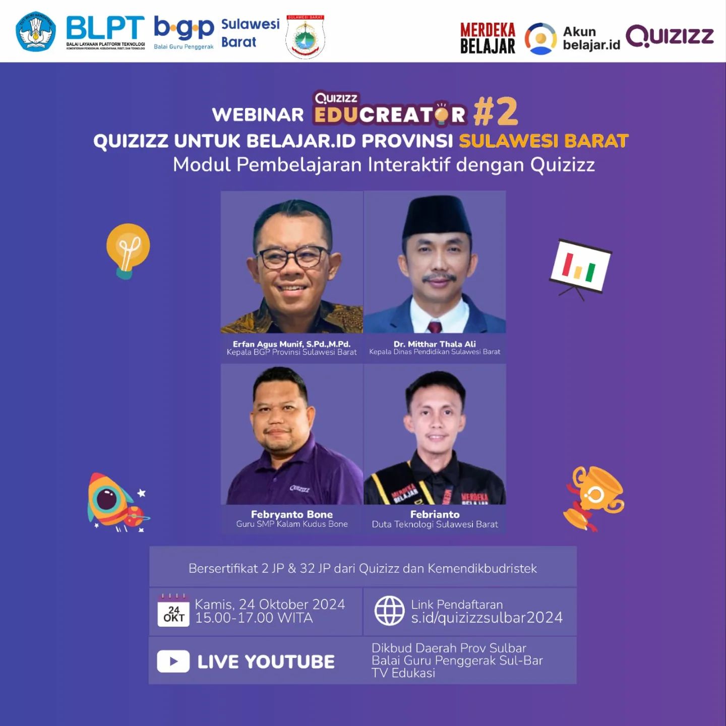 Disdikbud Sulbar Ajak Ikuti Webinar Eksplorasi Modul Pembelajaran Interaktif dengan Quizizz