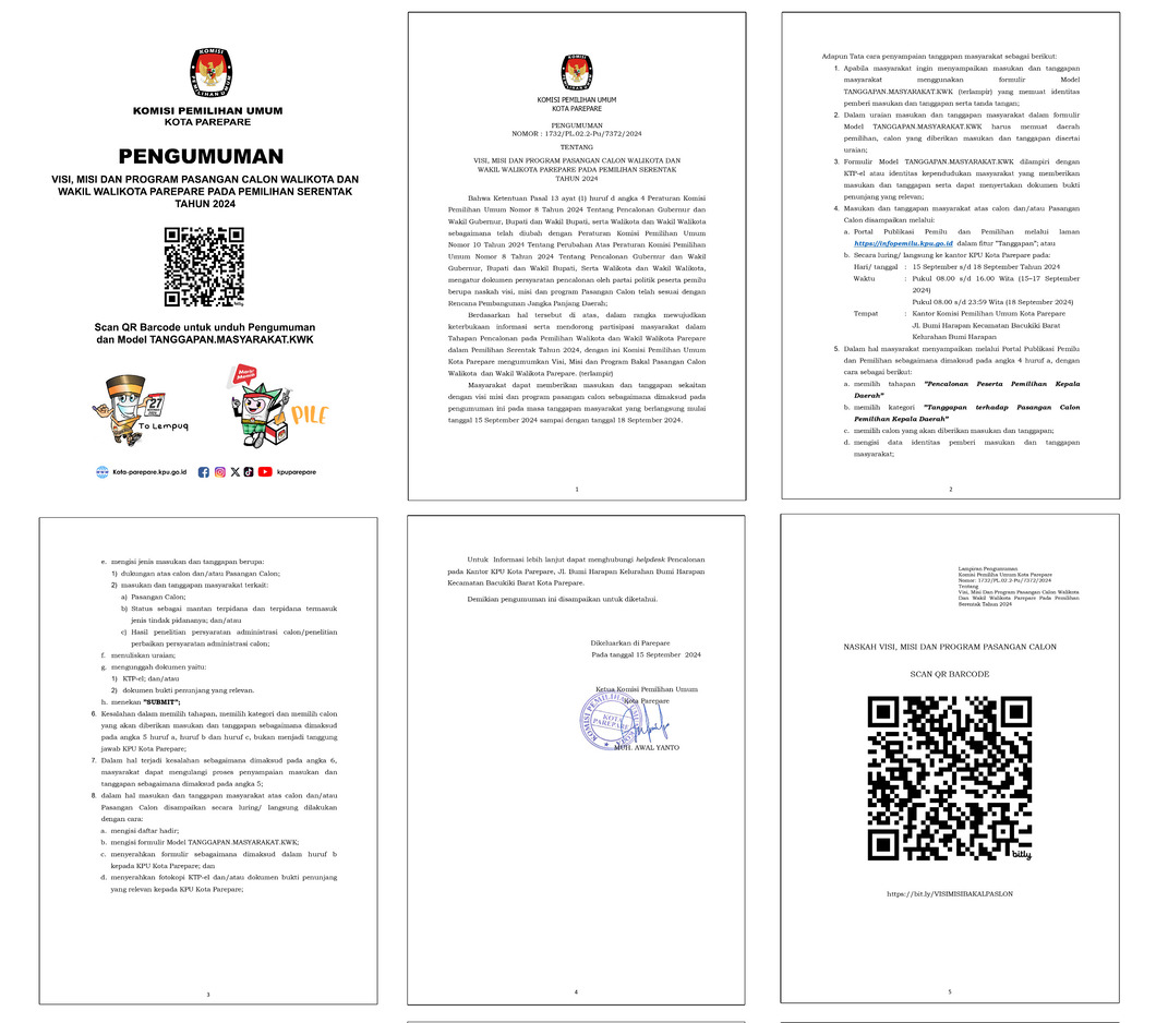 KPU Parepare Umumkan Visi Misi dan Program Paslon Wali Kota-Wawali pada Pemilihan Serentak 2024