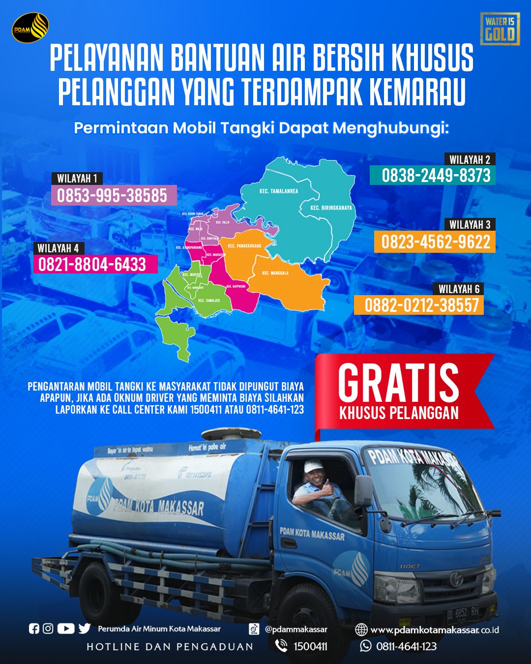 Bagi Pelanggan Terdampak Kemarau, PDAM Makassar Berikan Bantuan Air Bersih Gratis