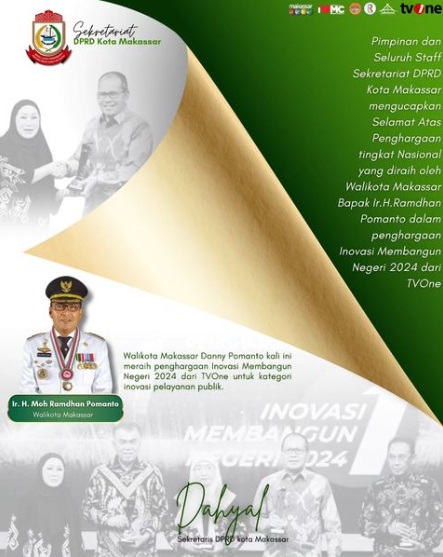 Sekretariat DPRD Makassar Ucapkan Selamat Kepada Wali Kota, Atas Penghargaan pada Inovasi Membangun Negeri 2024