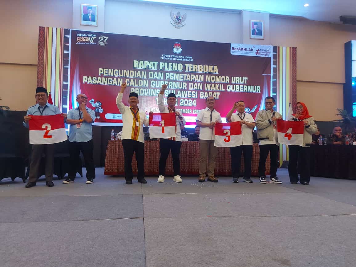 Nomor Urut Cagub-Cawagub Sulbar: AIM-AS 1, ABM-Arwan 2, SDK-JSM 3, PHS-Enny 4