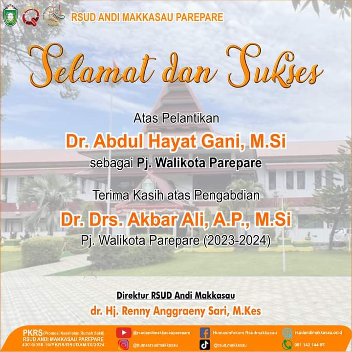 RSUD Andi Makkasau Ucapkan Selamat Atas Pelantikan Pj Wali Kota Perepare Abdul Hayat, dan Terima Kasih Dedikasi Akbar Ali