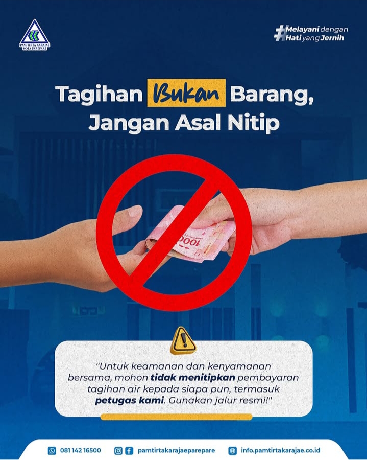 PAM Tirta Karajae Pesankan Pembayaran Tagihan Air Lewat Jalur Resmi, Jangan Dititip