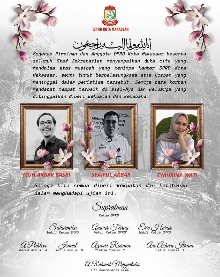 DPRD Makassar Sampaikan Duka Cita Mendalam atas Jatuhnya Korban pada Kebakaran Gedung DPRD