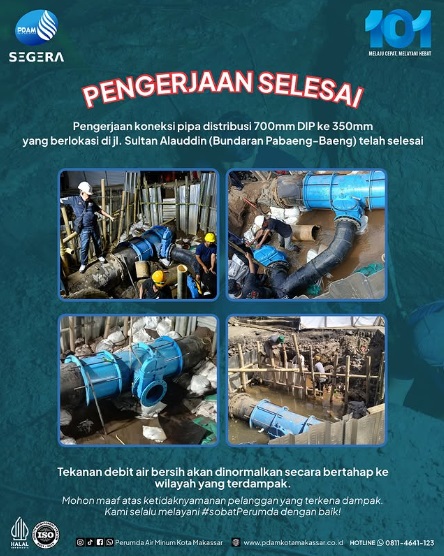 PDAM Makassar Tuntaskan Koneksi Pipa Distribusi Utama di Pa’baeng-Baeng Tepat Waktu