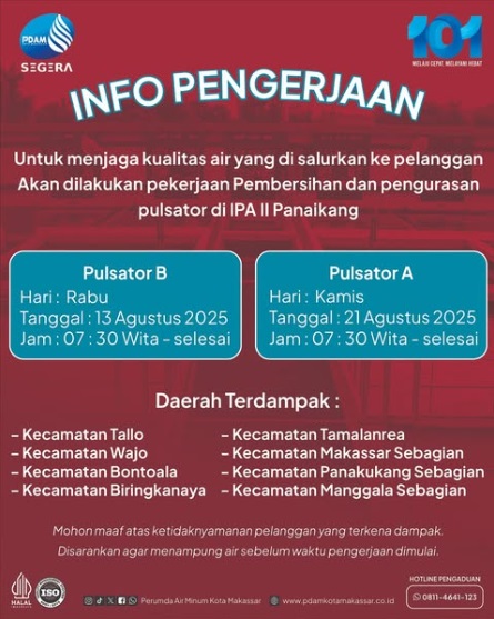 Jaga Kualitas Air, PDAM Makassar Akan Melakukan Pembersihan dan Pengurasan Pulsator di IPA II Panaikang