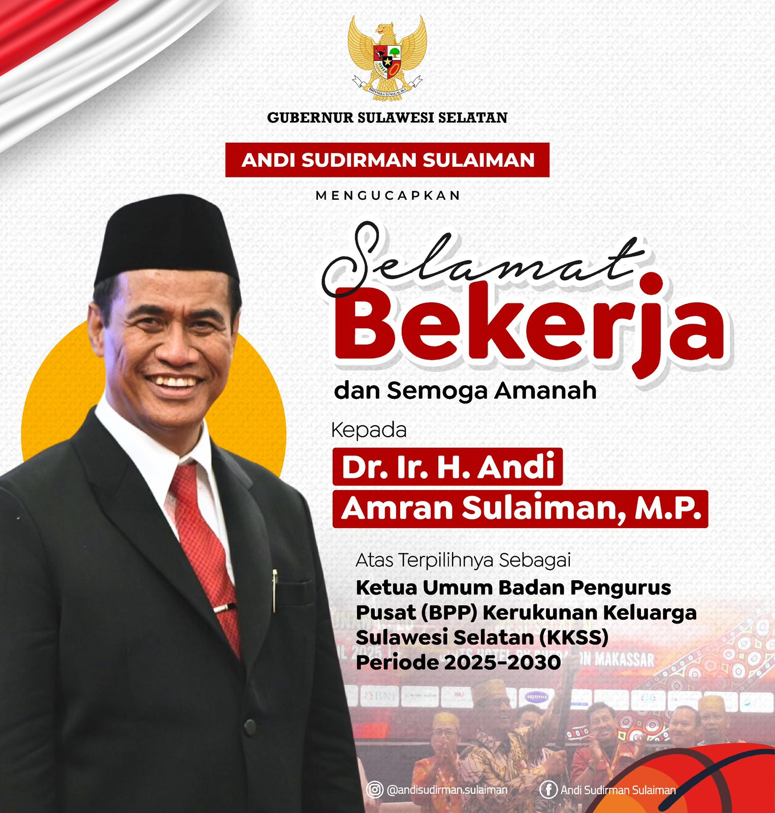 Gubernur Sulsel Ucapkan Selamat atas Terpilihnya Andi Amran Sulaiman sebagai Ketua Umum KKSS