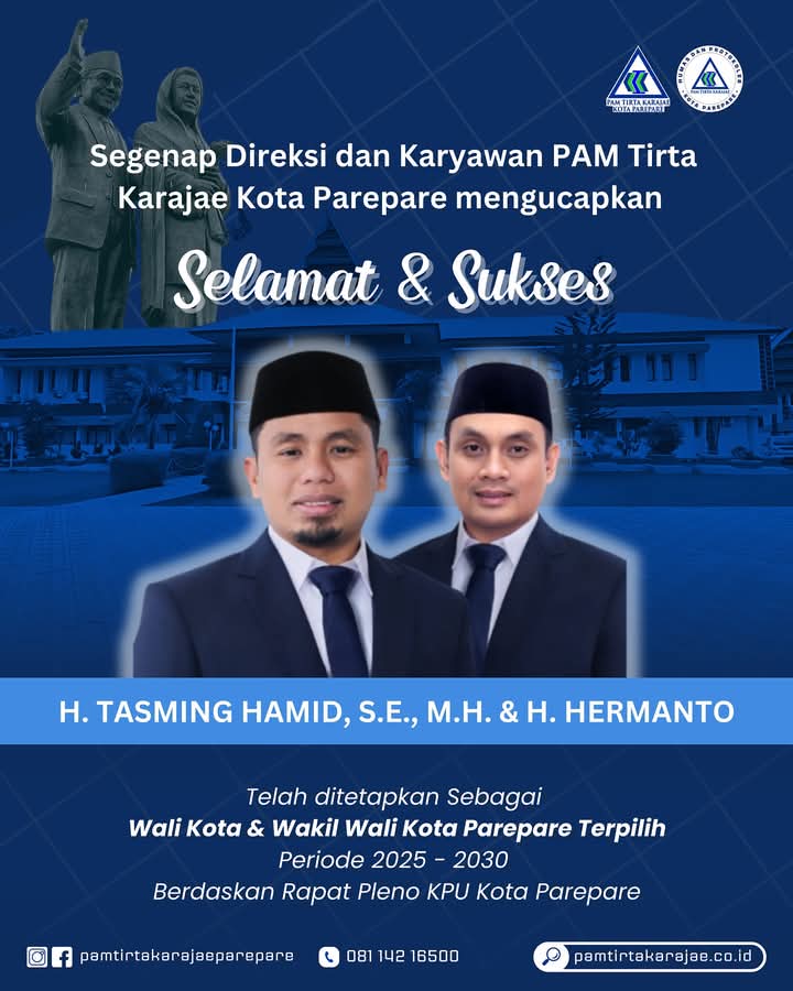 PAM Tirta Karajae Ucapkan Selamat Penetapan Tasming-Hermanto Wali Kota dan Wawali Terpilih 