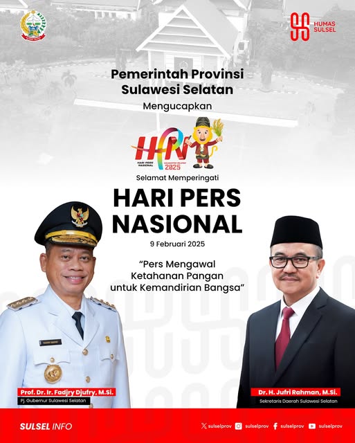 Ucapkan Selamat HPN 2025, Pemprov Sulsel Apresiasi Peran Pers dalam Mendukung Ketahanan Pangan