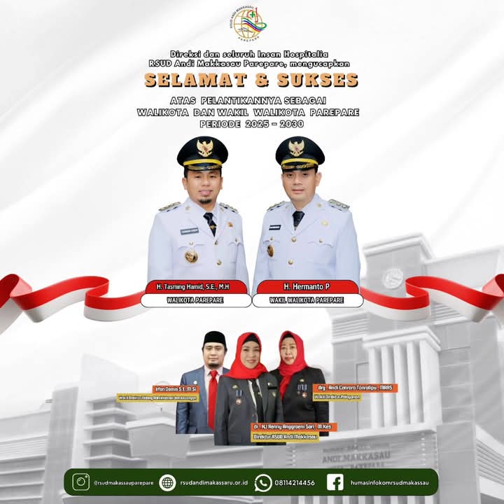 RSUD Andi Makkasau Ucapkan Selamat Atas Pelantikan Wali Kota-Wawali, Parepare Semakin Maju dan Sejahtera