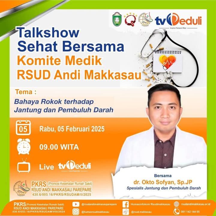 Talkshow Sehat di Tv Peduli, RSUD Andi Makkasau Edukasi Bahaya Rokok Terhadap Jantung dan Pembuluh Darah