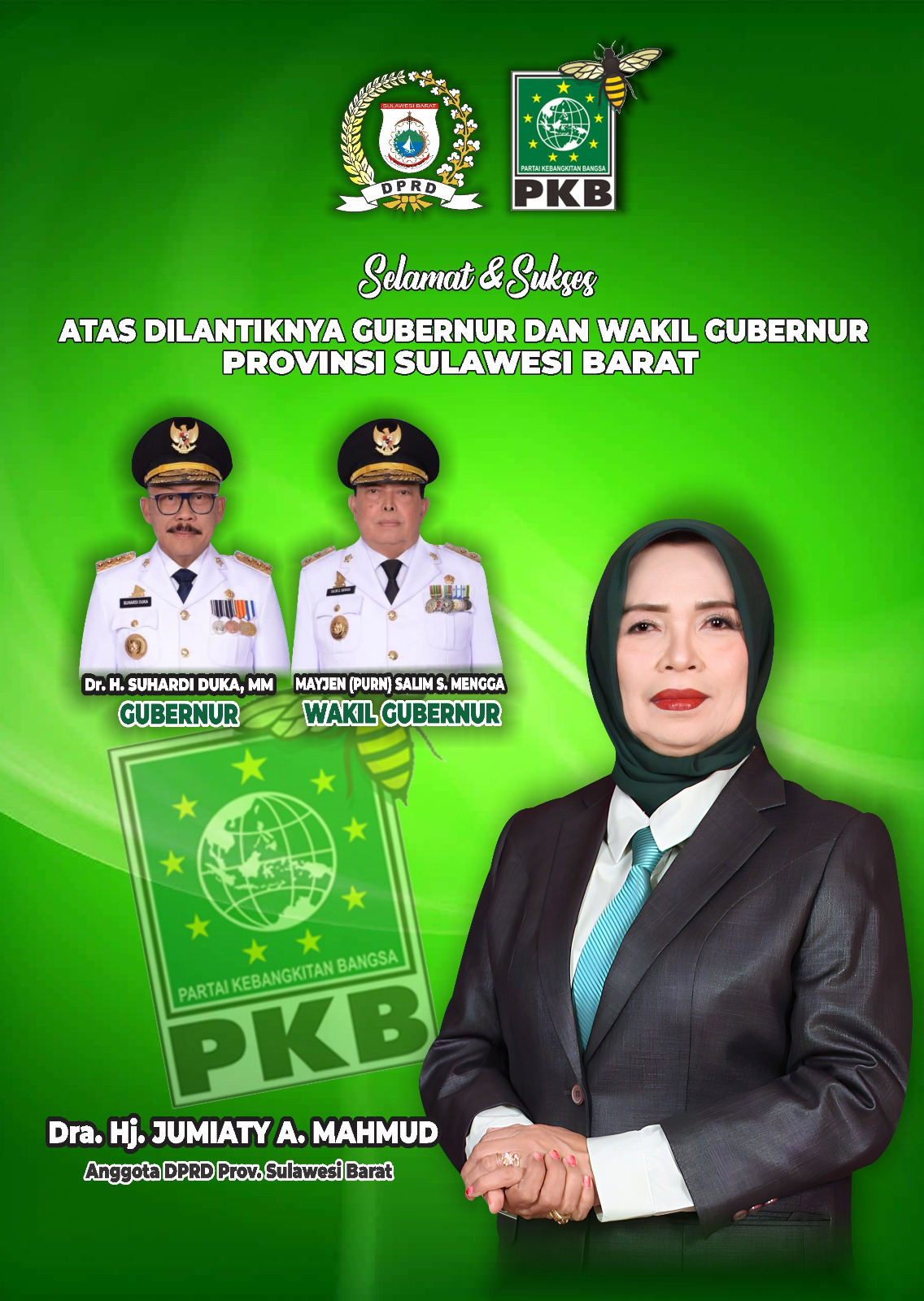Anggota Dewan Jumiaty Mahmud Ucapkan Selamat Atas Pelantikan Gubernur-Wagub Sulbar Periode 2025-2030