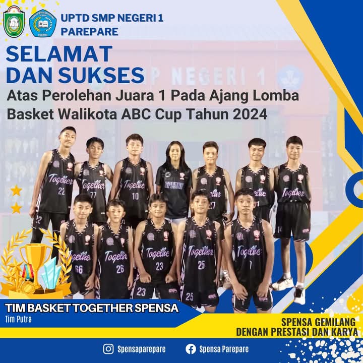 Kado Prestasi Awal 2025, Tim Basket Putra SMPN 1 Parepare Juara 1 Turnamen Wali Kota Cup ABC