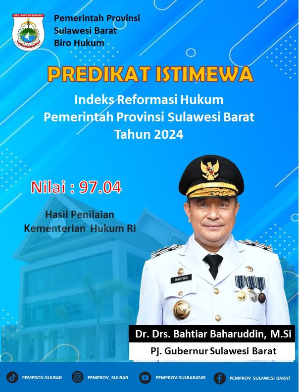 IRH 2024, Pemprov Sulbar Raih Predikat Istimewa Kementerian Hukum RI
