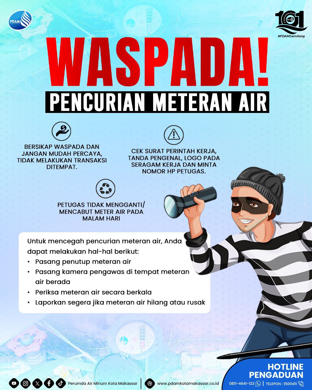 Kembali Ingatkan Waspada Pencurian Meteran Air, PDAM Makassar Berikan Tips Kepada Pelanggan