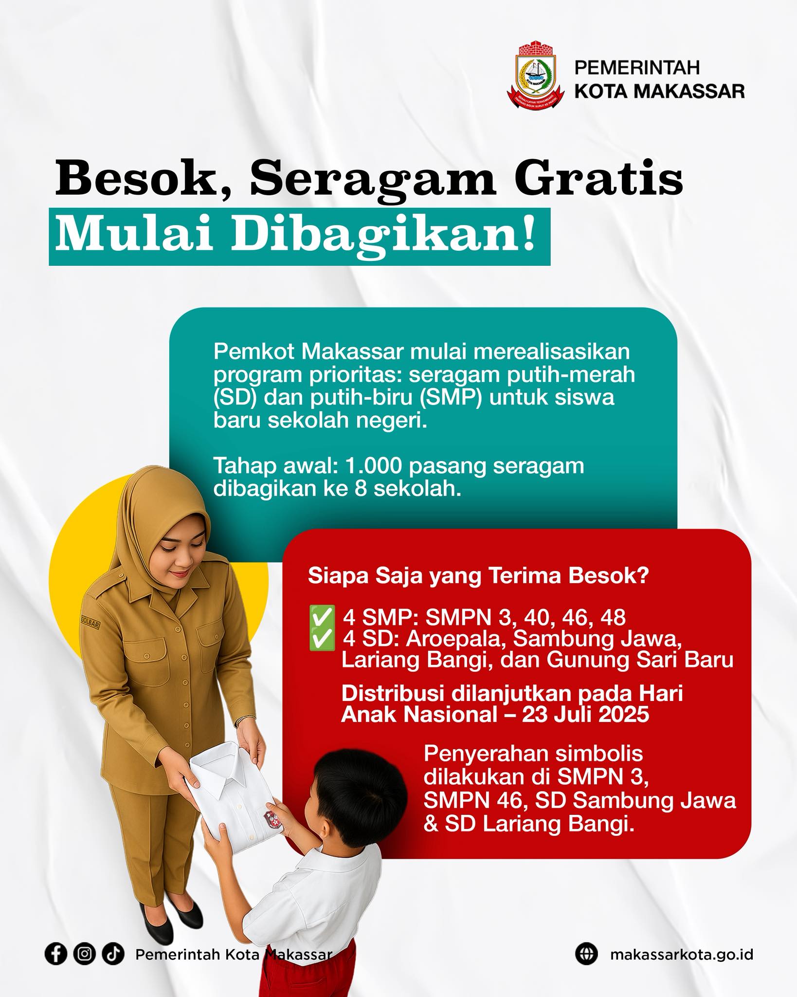Seragam Sekolah Gratis di Makassar Mulai Dibagikan Besok