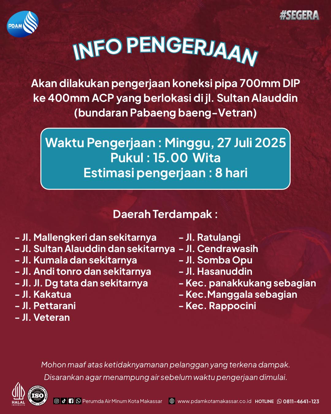 Akan Melakukan Pengerjaan Koneksi Pipa di Sultan Alauddin, PDAM Makassar Siapkan 14 Unit Armada Tangki Air