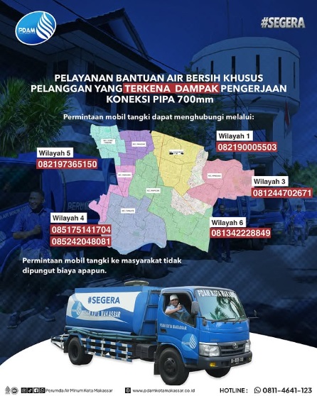 14 Unit Armada Mobil Tangki PDAM Makassar Bersiaga saat Pengerjaan Koneksi Pipa