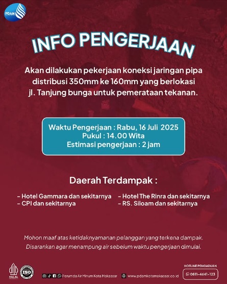 Hanya Butuh 2 Jam, PDAM Makassar Selesaikan Pekerjaan Koneksi Jaringan Pipa Distribusi di Tanjung Bunga