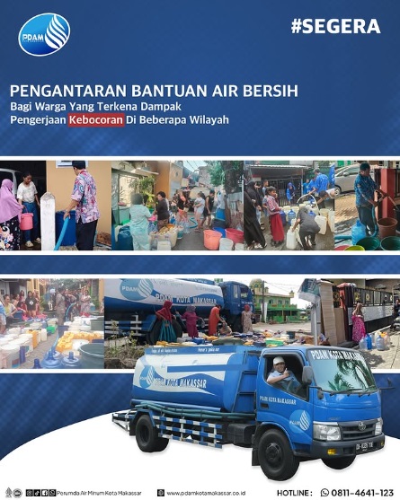 Bagi Warga yang Terdampak Pengerjaan Kebocoran Pipa, PDAM Makassar Siap Antar Bantuan Air Bersih