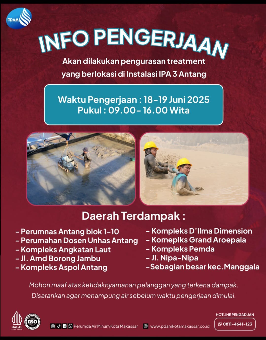 PDAM Makassar Lakukan Pengurasan IPA 3 Antang, Warga Manggala Diimbau Menampung Air