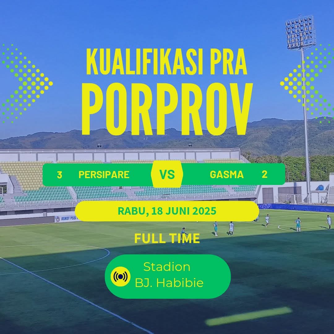 Tim Sepak Bola Parepare Pastikan Lolos ke Porprov 2026 Usai Taklukkan Enrekang 3-2 