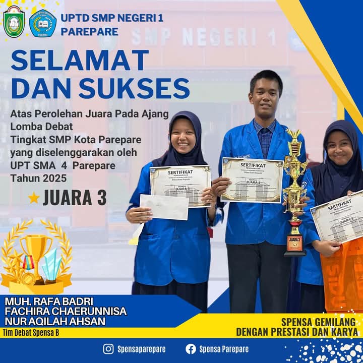 Torehan Prestasi Sambut Ramadan, SMPN 1 Parepare Juara 1 Mini Soccer dan Juara 3 Lomba Debat