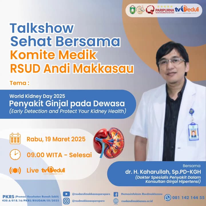 Talkshow Sehat Bersama Komite Medik RSUD Andi Makkasau di TV Peduli Ulas Penyakit Ginjal 