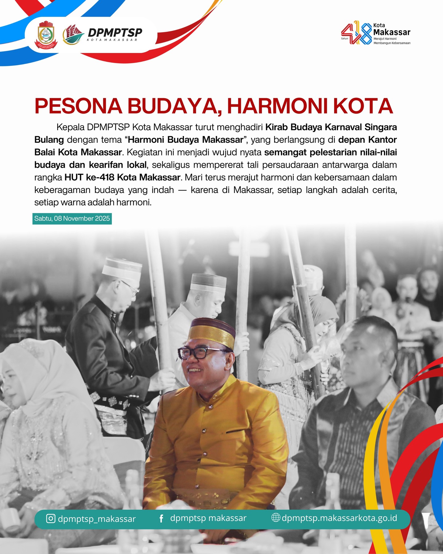 Kepala DPMPTSP Makassar Hadiri Kirab Budaya Karnaval Singara Bulang