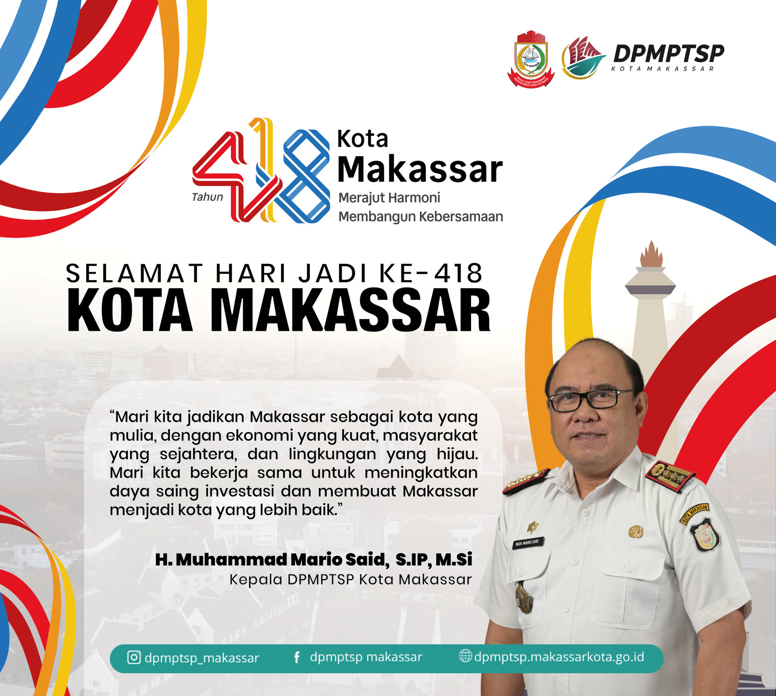 DPMPTS Ucapkan Selamat HUT Makassar ke-418, Ajak Jadikan Kota yang  Mulia dengan Ekonomi yang Kuat