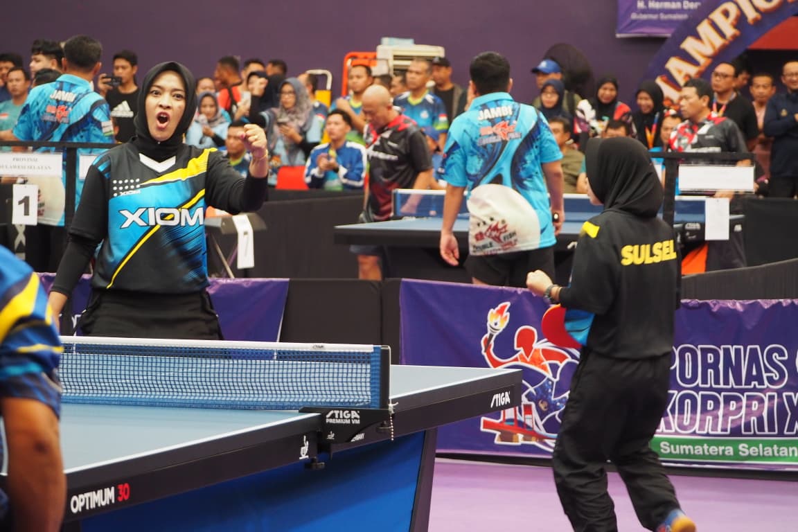 Tim Tenis Meja Beregu Putri Sulsel Melaju ke 8 Besar PORNAS Korpri XVII 2025 di Palembang