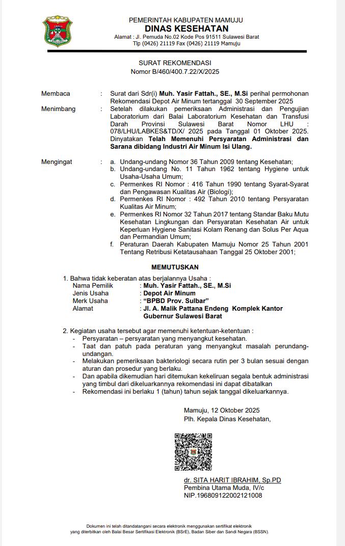 Penuhi Persyaratan Administrasi, Kendaraan Water Treatment BPBD Sulbar Siap Digunakan untuk Masyarakat