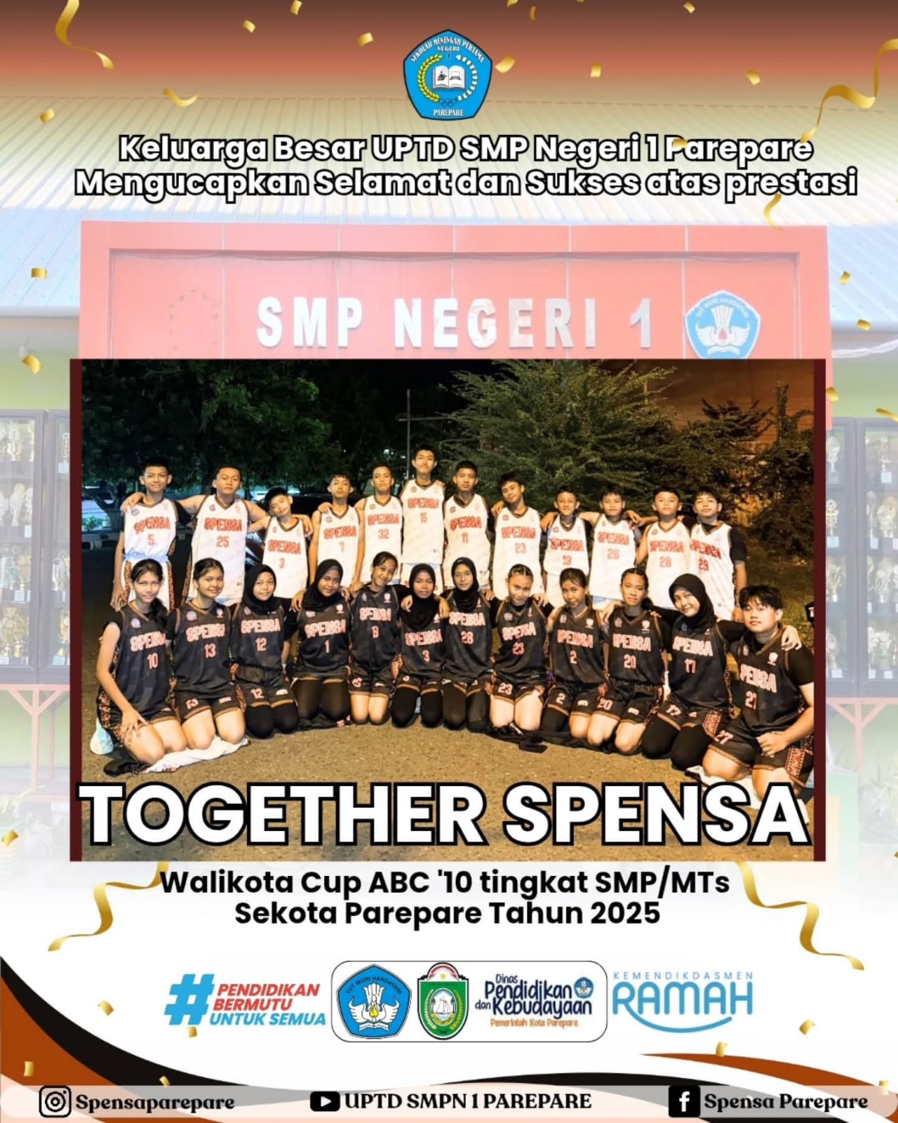 SMPN 1 Parepare Sukses Cetak Prestasi Juara Turnamen Basket Wali Kota Cup ABC X