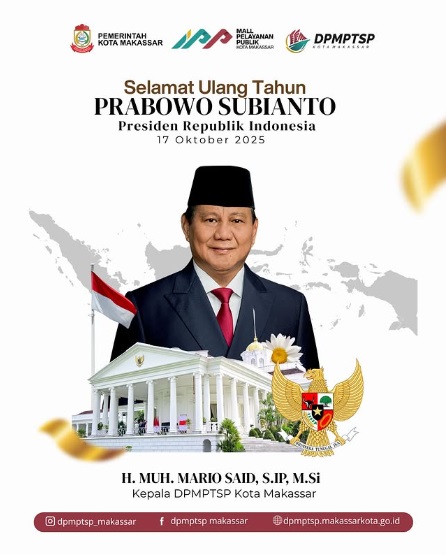 DPMPTSP Makassar Ucapkan Selama Ulang Tahun Presiden Prabowo Subianto