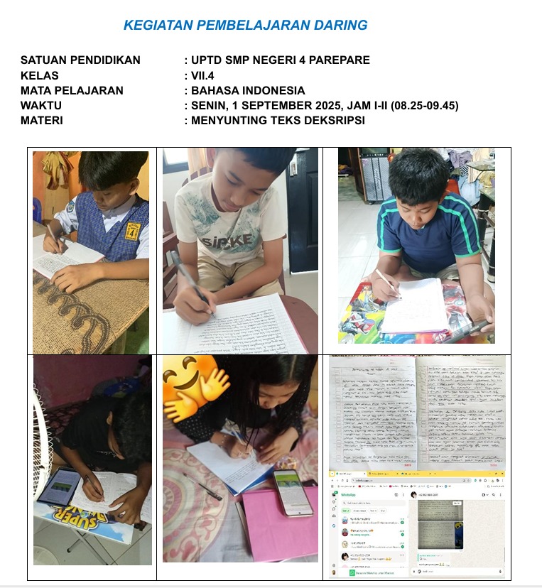 Pembelajaran Daring SMPN 4 Parepare Aman Terkendali, Siswa Tetap Aktif Belajar di Rumah 