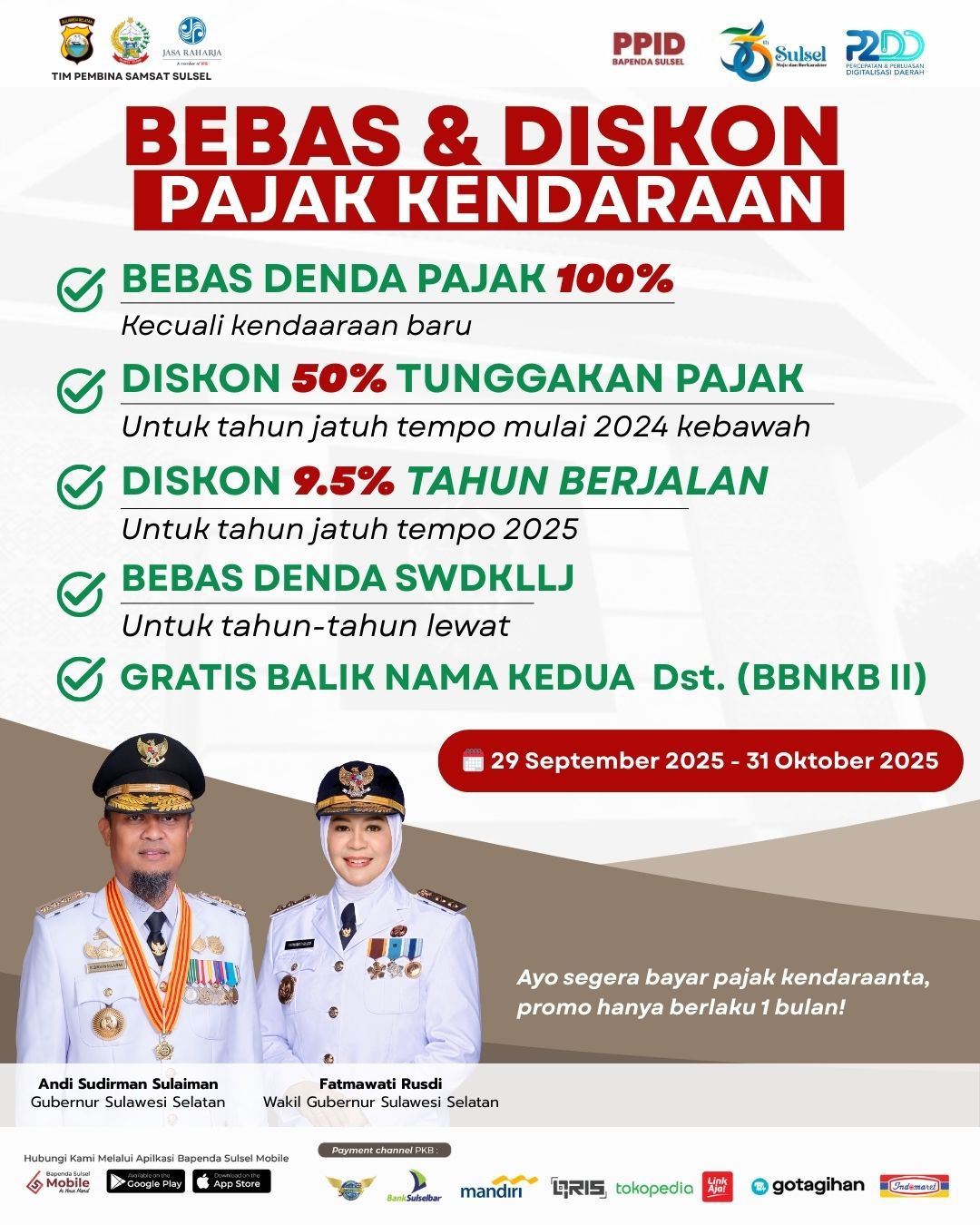 Berlakukan Insentif Pajak Kendaraan, Pemprov Sulsel Berikan Bebas 100 Persen Denda 